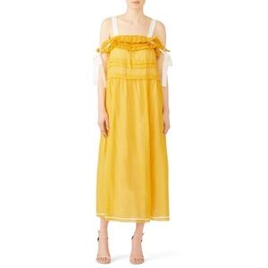 Philosophy di Lorenzo Serafini Yellow Cotton Gauze Ruffled Ribbon Maxi Dress 8